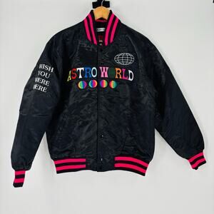 Travis Scott Astro World Satin Bomber Jacket Medium Black Headgear Classics NWT